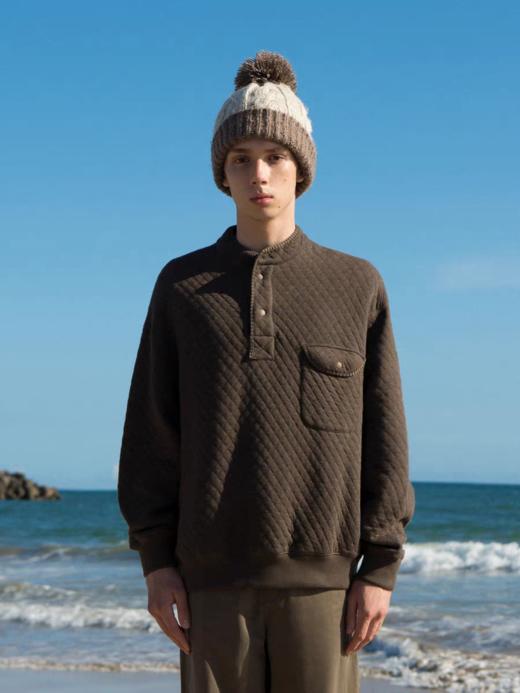 EviStub/E-3DWY61/菱格半开襟亲肤舒适无领套头卫衣 商品图1