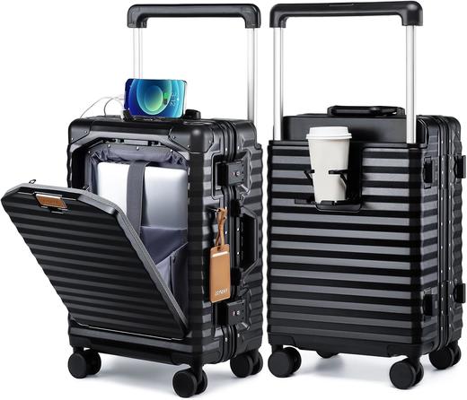 【新款】亚马逊同步上新火爆欧美时尚商务前开口铝框箱宽拉杆旅行箱20寸商务登机箱USB充电 商品图2