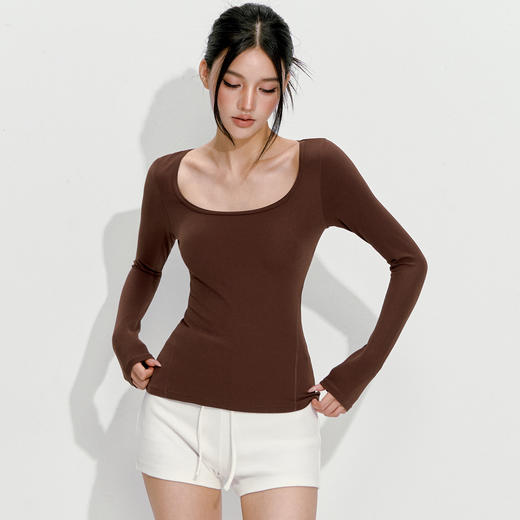 【限时秒】YOGACODE【火树银花系列】裸感高弹长袖瑜伽服上衣修身显瘦性感大领口运动上衣女DWT125581 商品图2