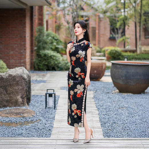2025新款旗袍印花长款修身复古 商品图3