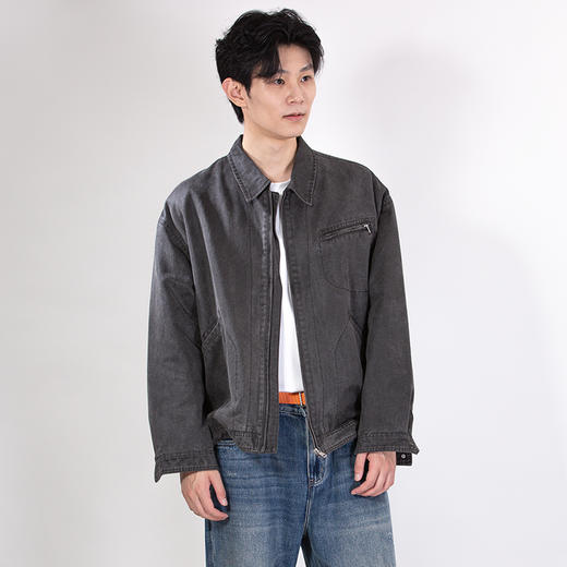 DRONKOO 2025 翻领左胸斜拉链隐形贴袋绒感料中厚夹克 商品图1