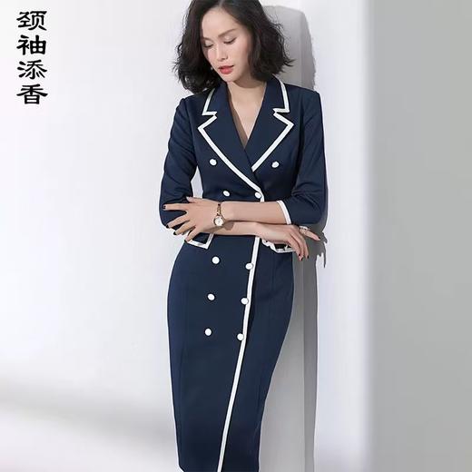 “ 财阀夫人” 新款短袖J9383911X颈袖添香装新款OL职业正装收腰显瘦包臀中长款西装领连衣裙J9383911T1X5 商品图1