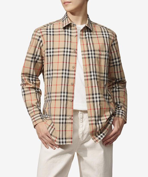 【新品特惠秒】Burberry博柏利 FW25 经典格纹棉质翻领长袖单排扣衬衫 男款 米色 80705771 商品图6