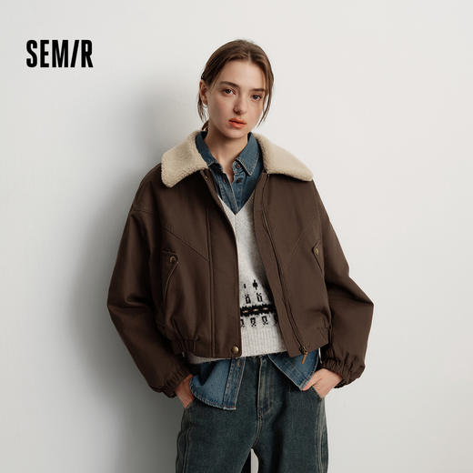 森马外套女冬季夹棉仿羊羔毛翻领oversize磨毛2025新款巴恩风夹克 商品图1