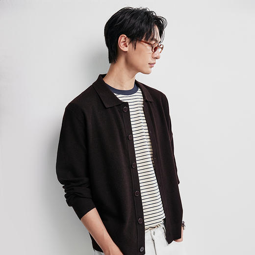 棉仓367826043 -微宽松可机洗羊毛混纺polo领开衫毛衣 商品图1