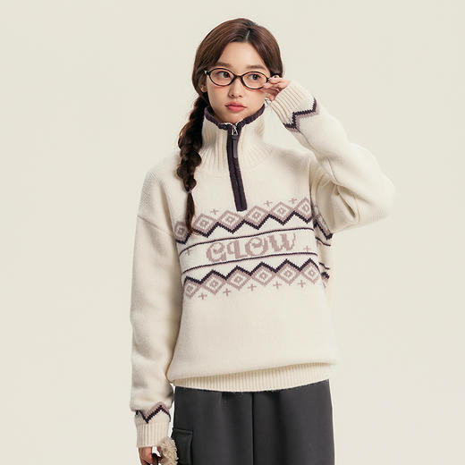 笛莎Deesha青少年女童毛衣2025冬季女童翻领字母提花毛衣 商品图0