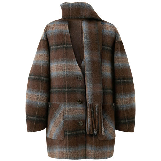 【绵羊毛】三彩2025冬季新款格纹双面呢大衣围巾毛呢外套M 商品图4