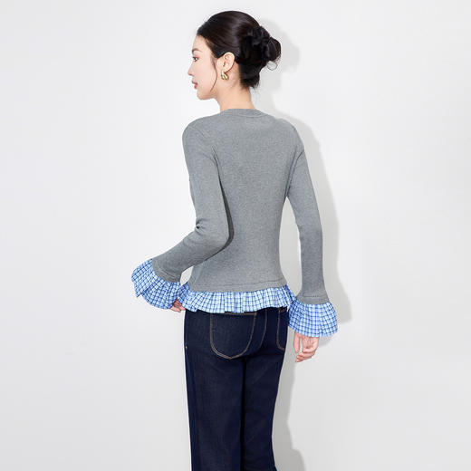 「高货wl」全新升级【铂金会员220/天猫299/差价79】(02737)洛诗琳复古格纹花边天丝混纺针织衫2025秋季气质显瘦开衫 商品图2