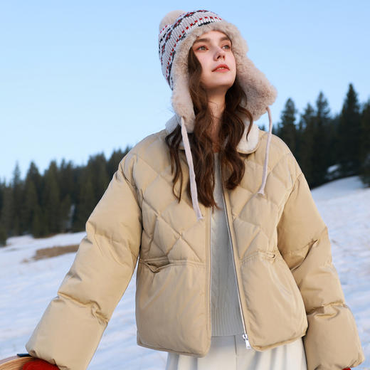 【防水】三彩2025冬季新款翻领羽绒服90白鸭绒短款外套保暖M 商品图3