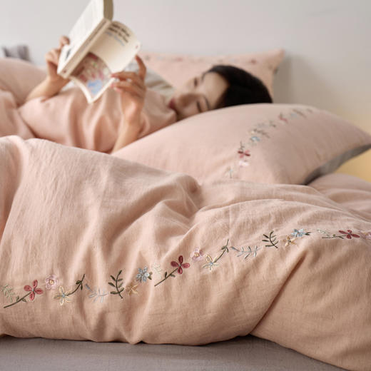 超柔裸感贴身天丝棉麻四件套 天丝+棉+亚麻无印风简约套件 商品图5