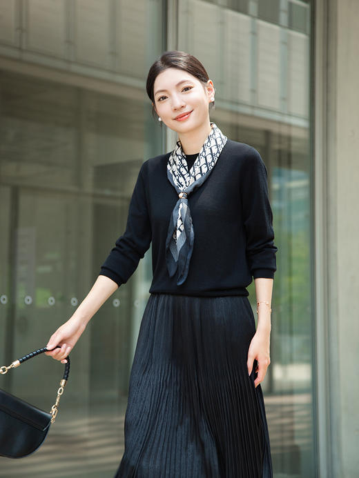 【纯羊毛针织套衫】25年秋冬新品女士100%绵羊毛纯色圆领毛衣 商品图1