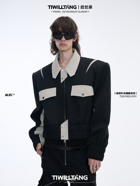 TIWILLTANG启世录“无始无极”先锋定制拼皮结构阔肩拉链夹克外套