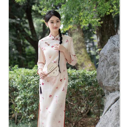 SKY 209648素雅中式长款七分袖旗袍裙 商品图0