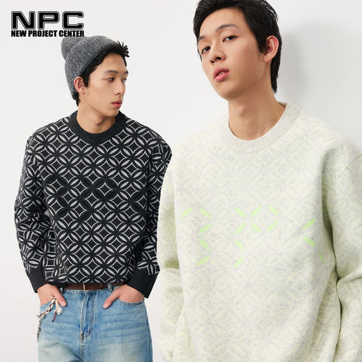 NPC潮牌复古老钱满印【钱币元宝】针织毛衣圆领财神系列新NP57SW58 商品图0