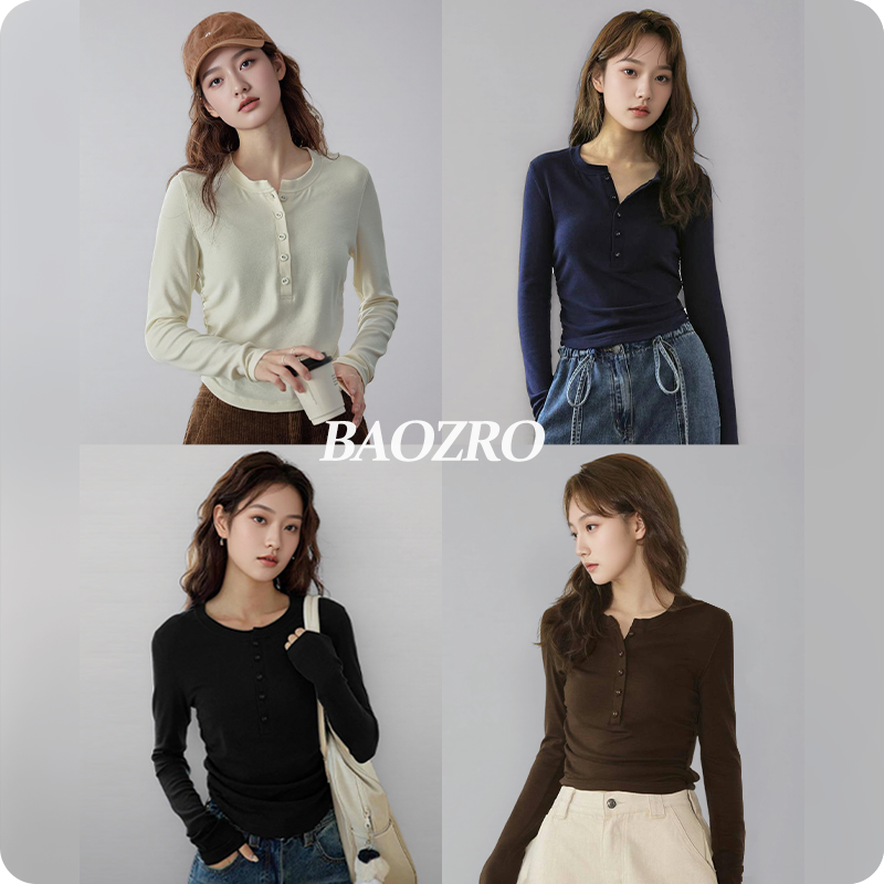 baozro法式亨利领针织打底衫FS-1635