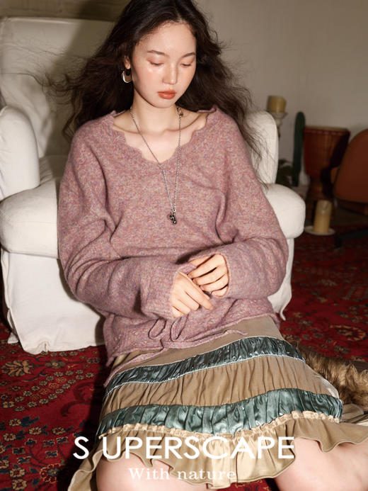 素舶 天丝羊毛缎面抗菌撞色褶皱花边低腰A字半身裙 商品图1