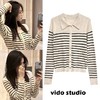 早秋薄款【萌咚爱 条纹纽扣打底衫】长袖开衫上衣 polo领针织衫  修身内搭 商品缩略图3