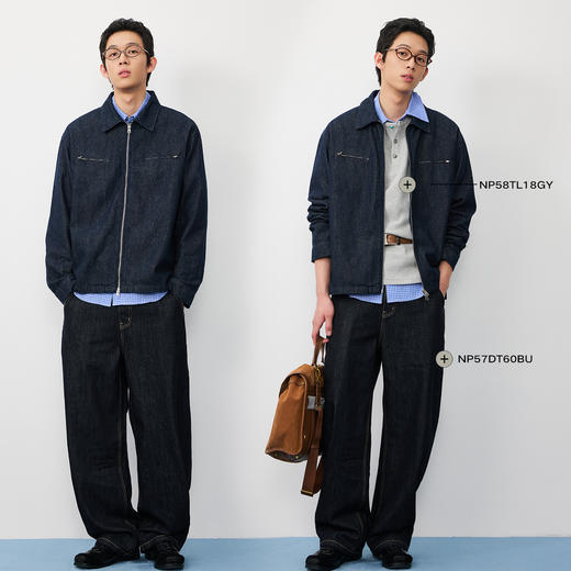 NPC潮牌对称双口袋翻领拉链牛仔夹克短款男挺阔上新NP57DC10 商品图1
