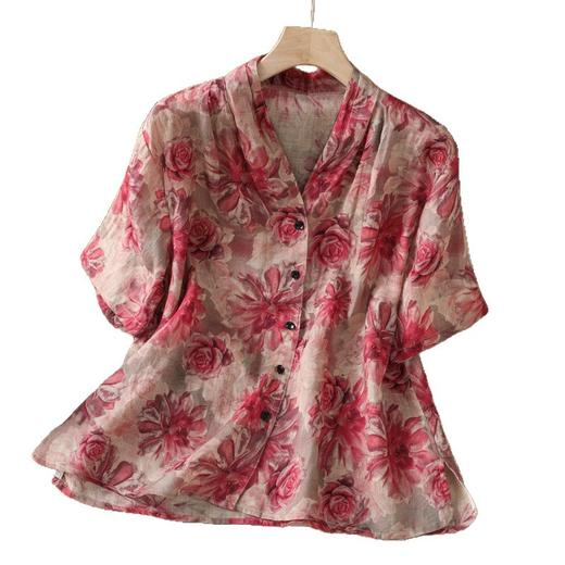 B106-8832025休闲夏季新款女装短袖宽松高端优雅简约慵懒风衬衫女 商品图4