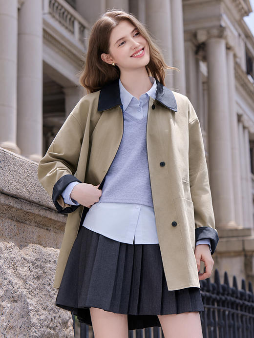 【百图lulu定制】【巴恩风衣】 卡其色单排扣风衣外套女 小个子宽松风衣 商品图2