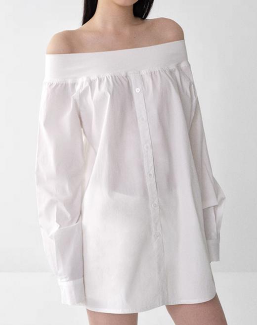 出逃赤岗西/CT0053/一字肩中长款衬衫裙 商品图0