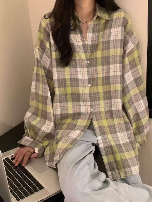 【秋上新】吉妮品牌 018D绿色格子衬衫-喜出 商品图2