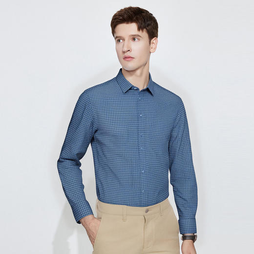 罗蒙春秋长袖格子衬衫男士亲肤柔软商务风气质上班通勤男士衬衣 商品图3
