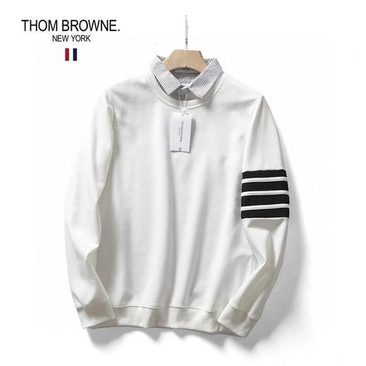 汤姆布朗经典情侣款四道杠衬衫领假两件套头卫衣外套， 商品图2