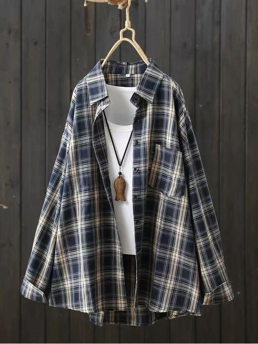 【秋上新】吉妮品牌 001A藏青色格子衬衫-喜出 商品图6
