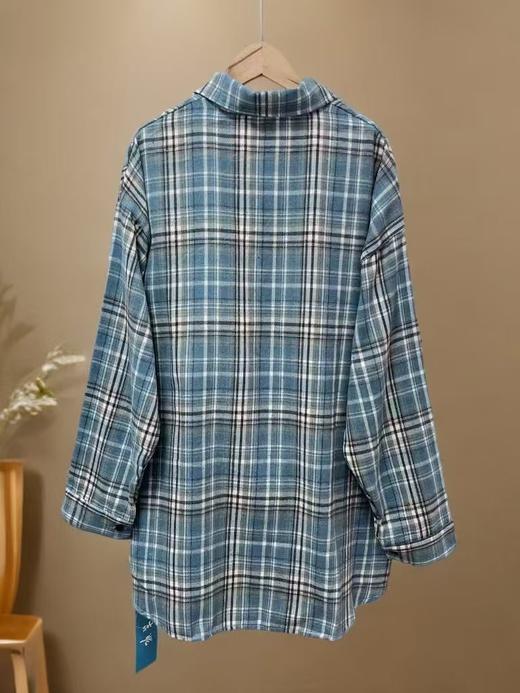 【秋上新】吉妮品牌 053A蓝色格子中长秋款衬衫-喜出 商品图6