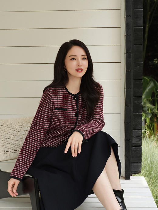 【董璇同款针织半裙】明星同款25年秋冬新品女士中长款包臀裙藏青a字裙 商品图0