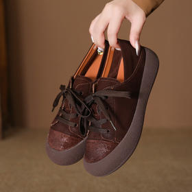 FR 85066复古休闲厚底板鞋磨砂牛皮透气鞋大头系带软底