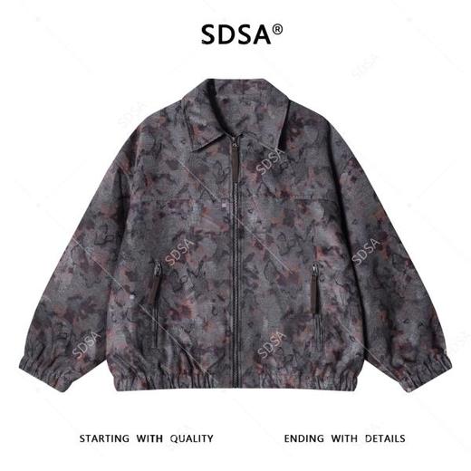 SDSA男士秋冬新款痞帅男装美式豹纹夹克翻领撞色百搭拉链外套时尚 商品图0