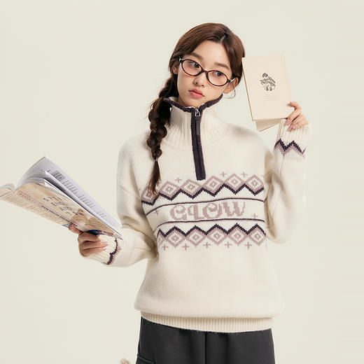 笛莎Deesha青少年女童毛衣2025冬季女童翻领字母提花毛衣 商品图1