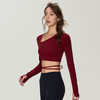 【限时秒】YOGACODE【火树银花系列】斜领瑜伽服长袖女固定杯性感细绳绑带运动上衣DWT125636 商品缩略图2