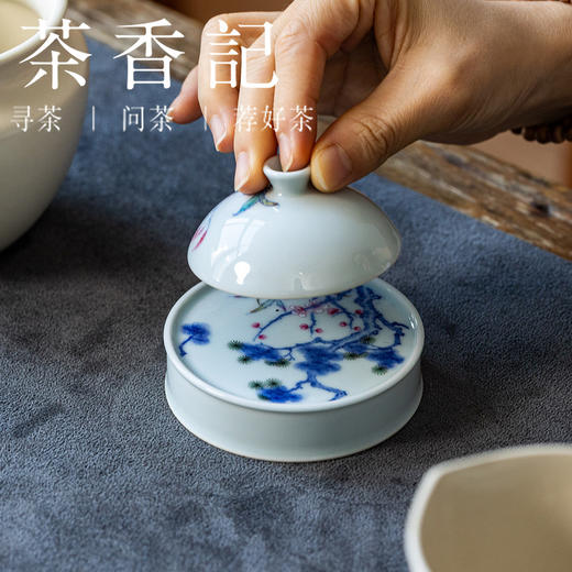 茶香记晴山素华岁寒三友盖置景德镇陶瓷手绘配件镇纸赏玩摆件 商品图3