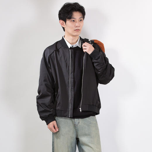 DRONKOO 2025 棒球领斜口袋袋盖左袖金属拉链贴袋中厚夹克 商品图1