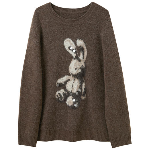 三彩2025冬季新款提花亮片针织衫圆领宽松落肩袖毛衫休闲M 商品图4