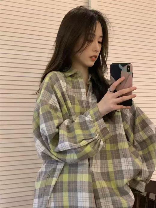 【秋上新】吉妮品牌 018D绿色格子衬衫-喜出 商品图1