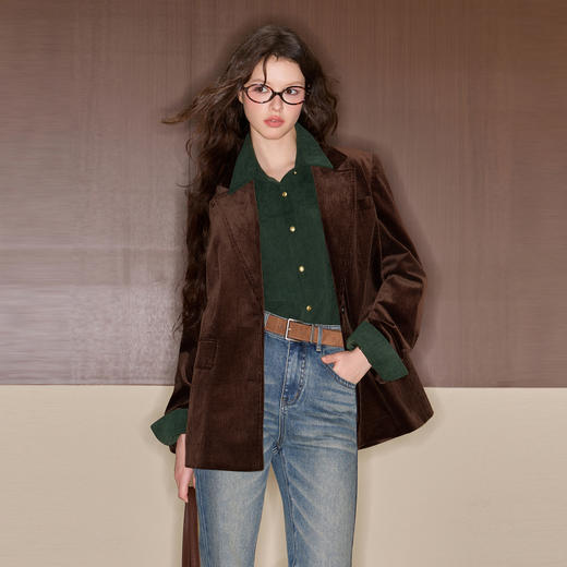 三彩独醒2025冬季新款灯芯绒西装外套正肩小西服复古通勤F 商品图3