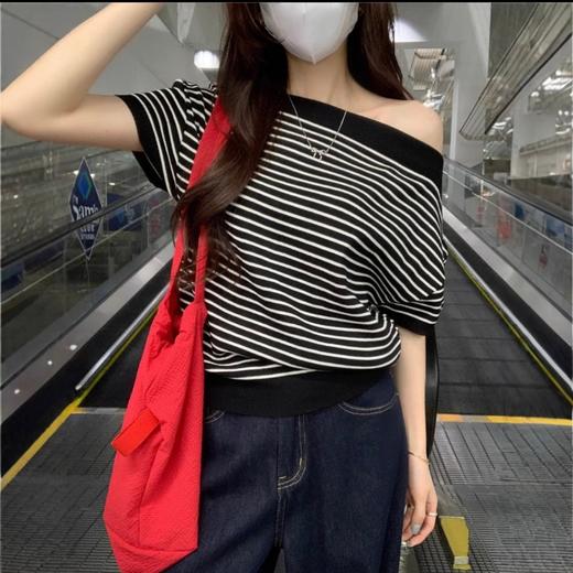 清仓特价福利款！【南油女装斜肩短袖T恤】 一字肩/‪斜肩两种穿法 上身亲肤 螺纹肌理 商品图2