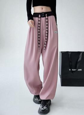 冰点价！仅限11.11！退货勿拍【秋上新】两粒扣菱形格腰带束脚休闲卫裤-喜出