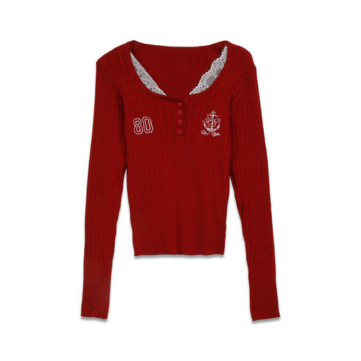 新派学院拼接蕾丝套头毛衣-纪念日百货门店同款164945174 商品图4