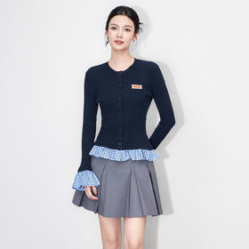 「高货wl」全新升级【铂金会员220/天猫299/差价79】(02737)洛诗琳复古格纹花边天丝混纺针织衫2025秋季气质显瘦开衫