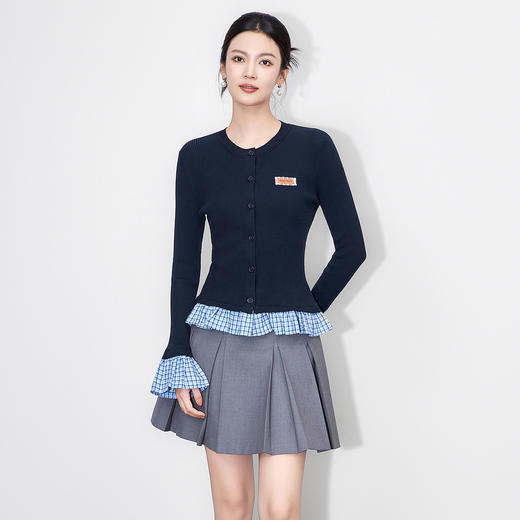 「高货wl」全新升级【铂金会员220/天猫299/差价79】(02737)洛诗琳复古格纹花边天丝混纺针织衫2025秋季气质显瘦开衫 商品图0