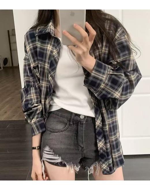 【秋上新】吉妮品牌 001A藏青色格子衬衫-喜出 商品图3