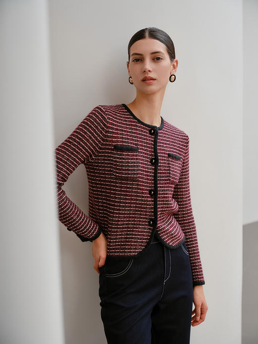 【董璇同款条纹开衫】25年秋冬新品明星同款女士条纹小香风针织开衫外套 商品图5