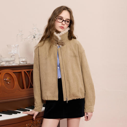 三彩2025冬季新款毛毛翻领棉衣棉服宽松保暖复古灯芯绒外套M 商品图2