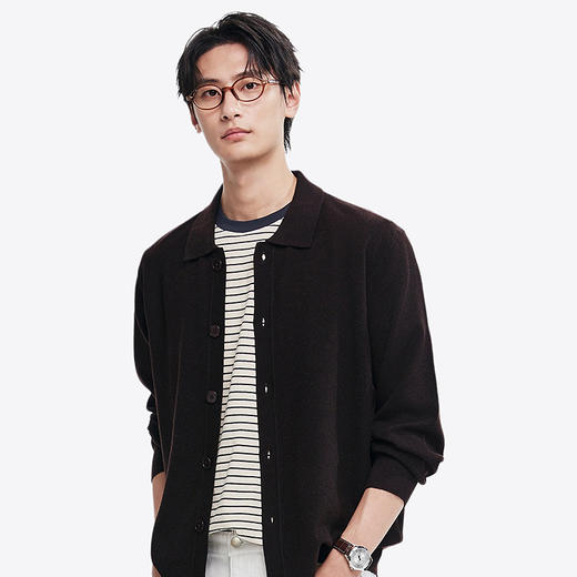 棉仓367826043 -微宽松可机洗羊毛混纺polo领开衫毛衣 商品图0