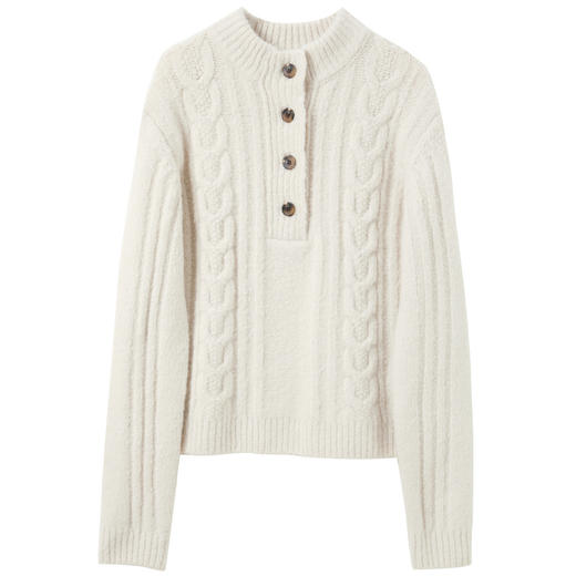 三彩2025冬季新款复古绞花立领针织衫宽松保暖套头毛衫高级感S 商品图4